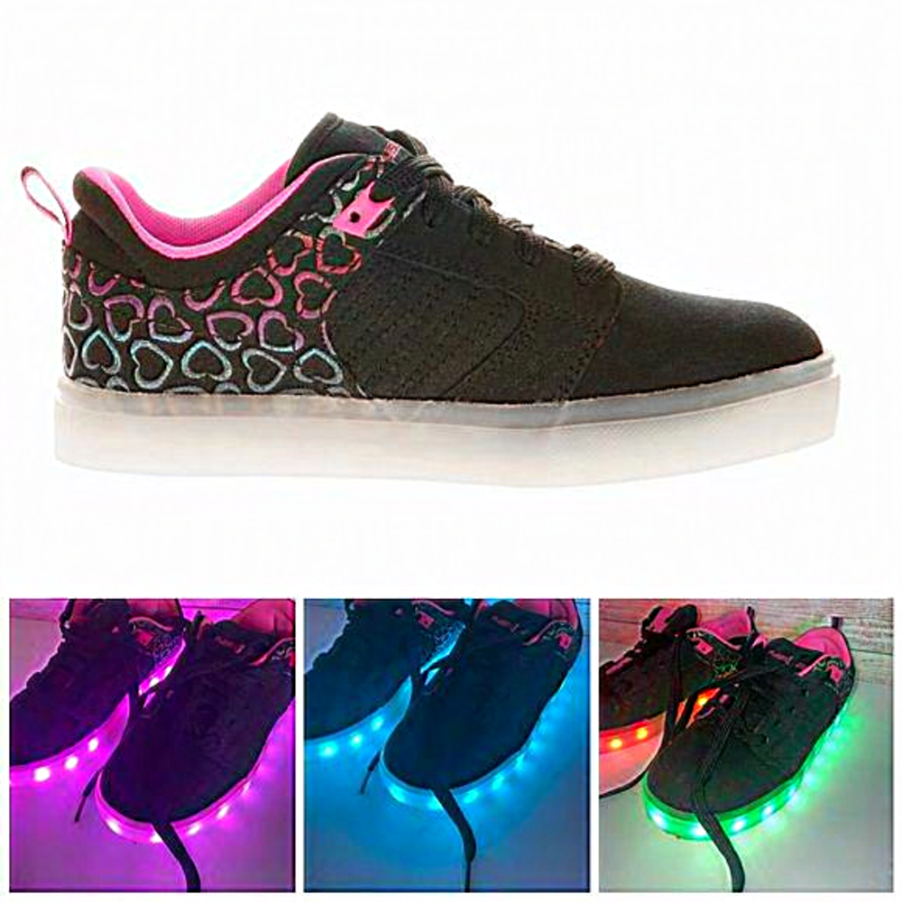 Flashlights Girls' Light Up Skate Shoe USB Rechargeable youth size 4‎ black lace